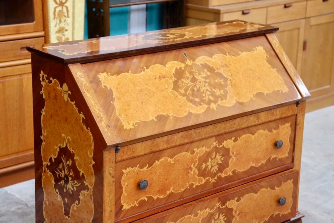 GMIS134○イタリア製 ライティングビューロー デスク 書斎机 学習机 象嵌