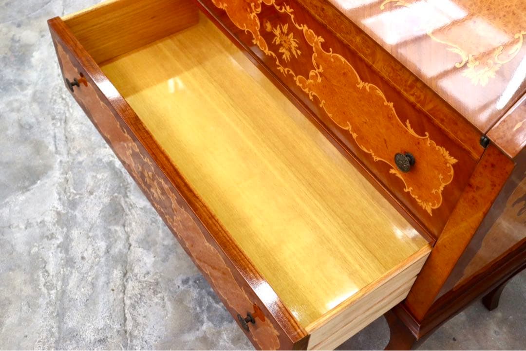 GMIS134○イタリア製 ライティングビューロー デスク 書斎机 学習机 象嵌