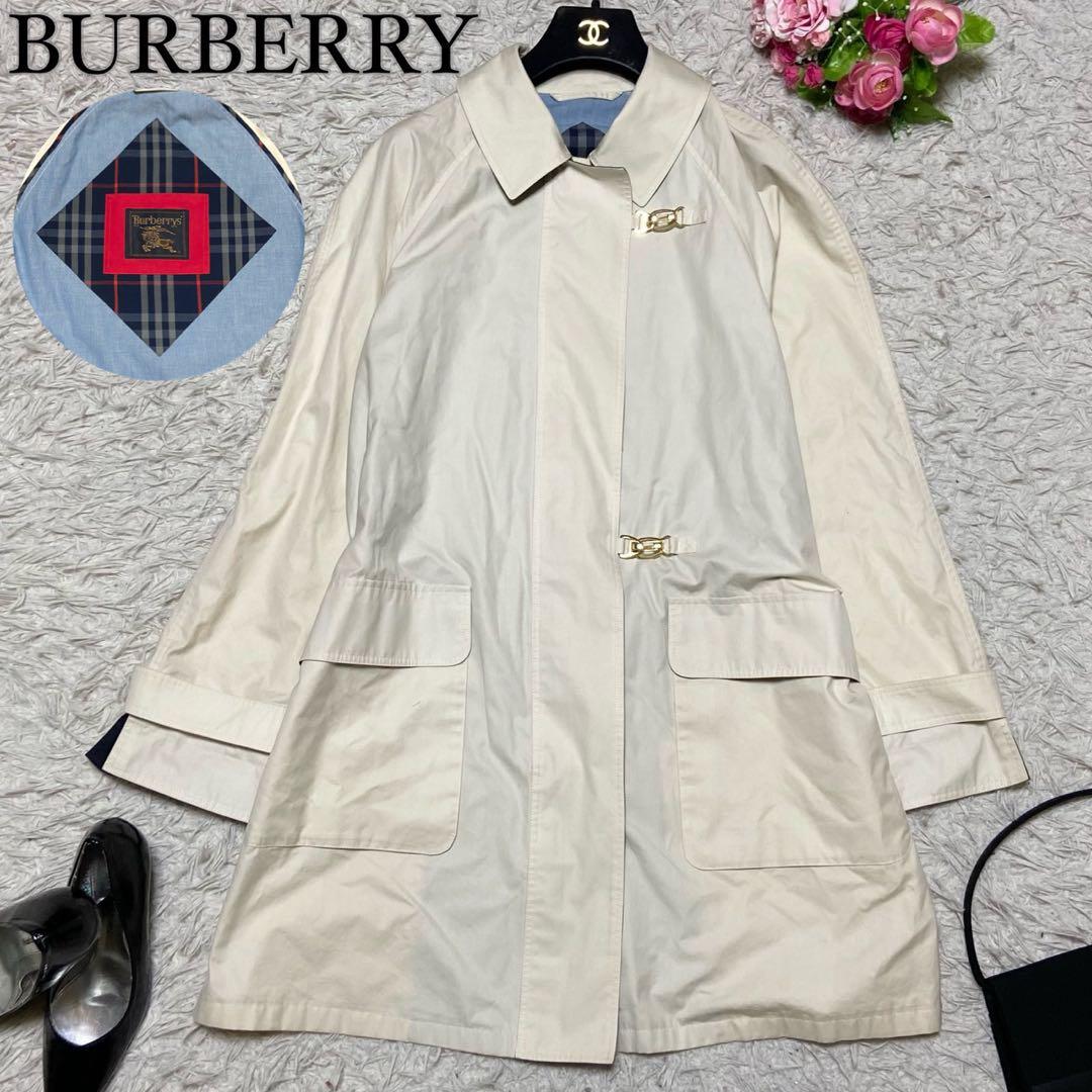 【美品】バーバリー アーカイブロゴ 裏地チェック ロングコート サイズM