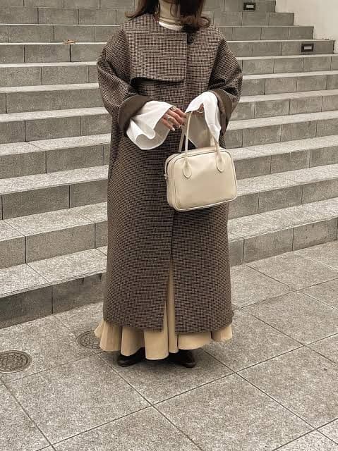 【美品】Eaphi エフィ ノーカラー ウール チェックコート