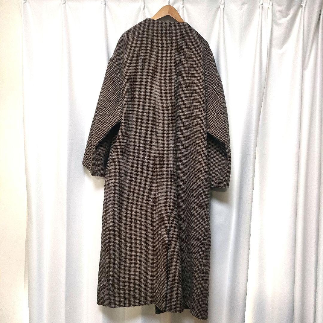 【美品】Eaphi エフィ ノーカラー ウール チェックコート