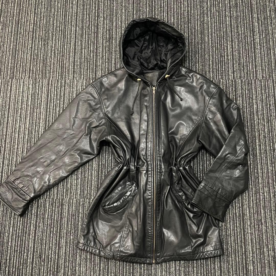 Luik購入 古着 オールレザー マウンテンパーカー コート ブラック