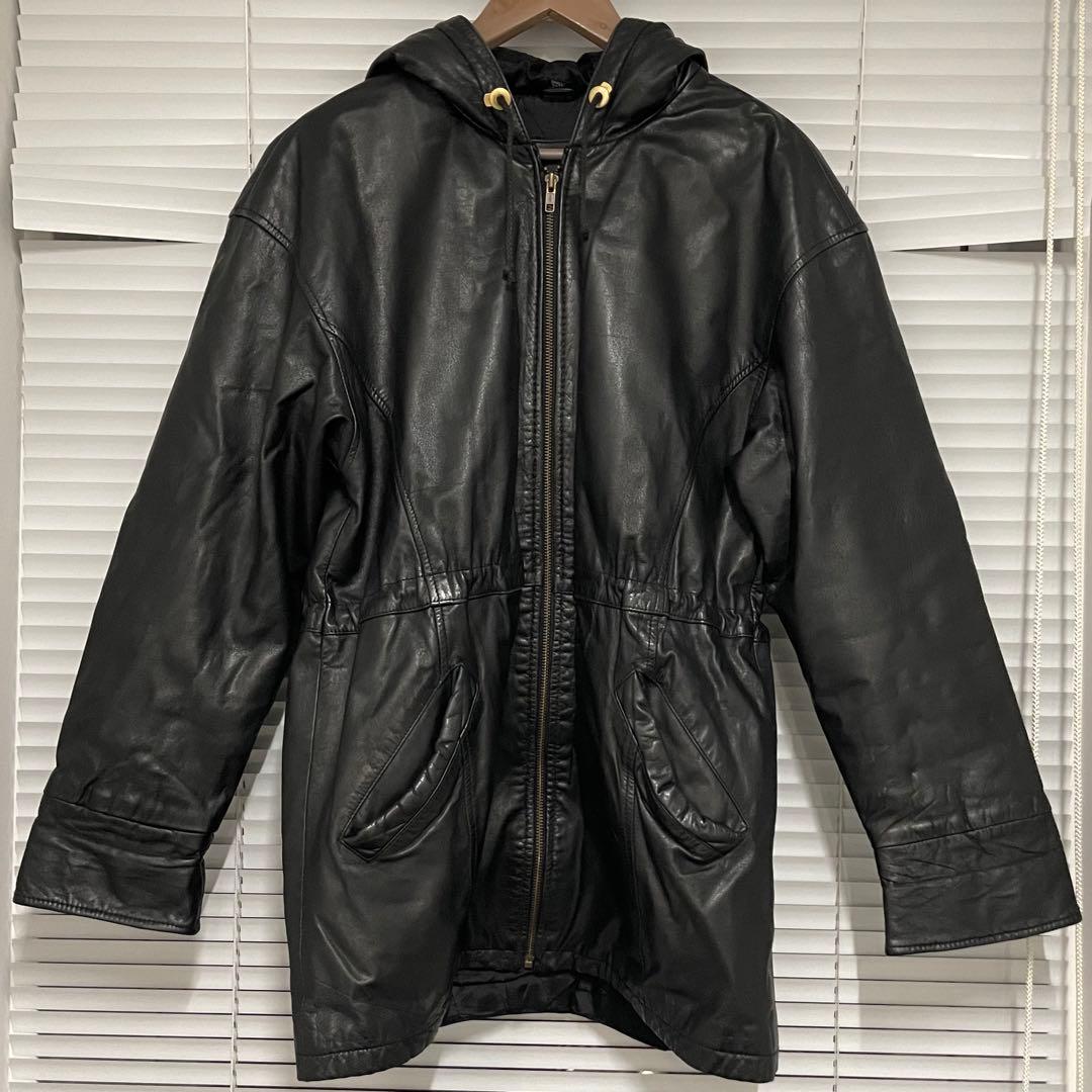 Luik購入 古着 オールレザー マウンテンパーカー コート ブラック