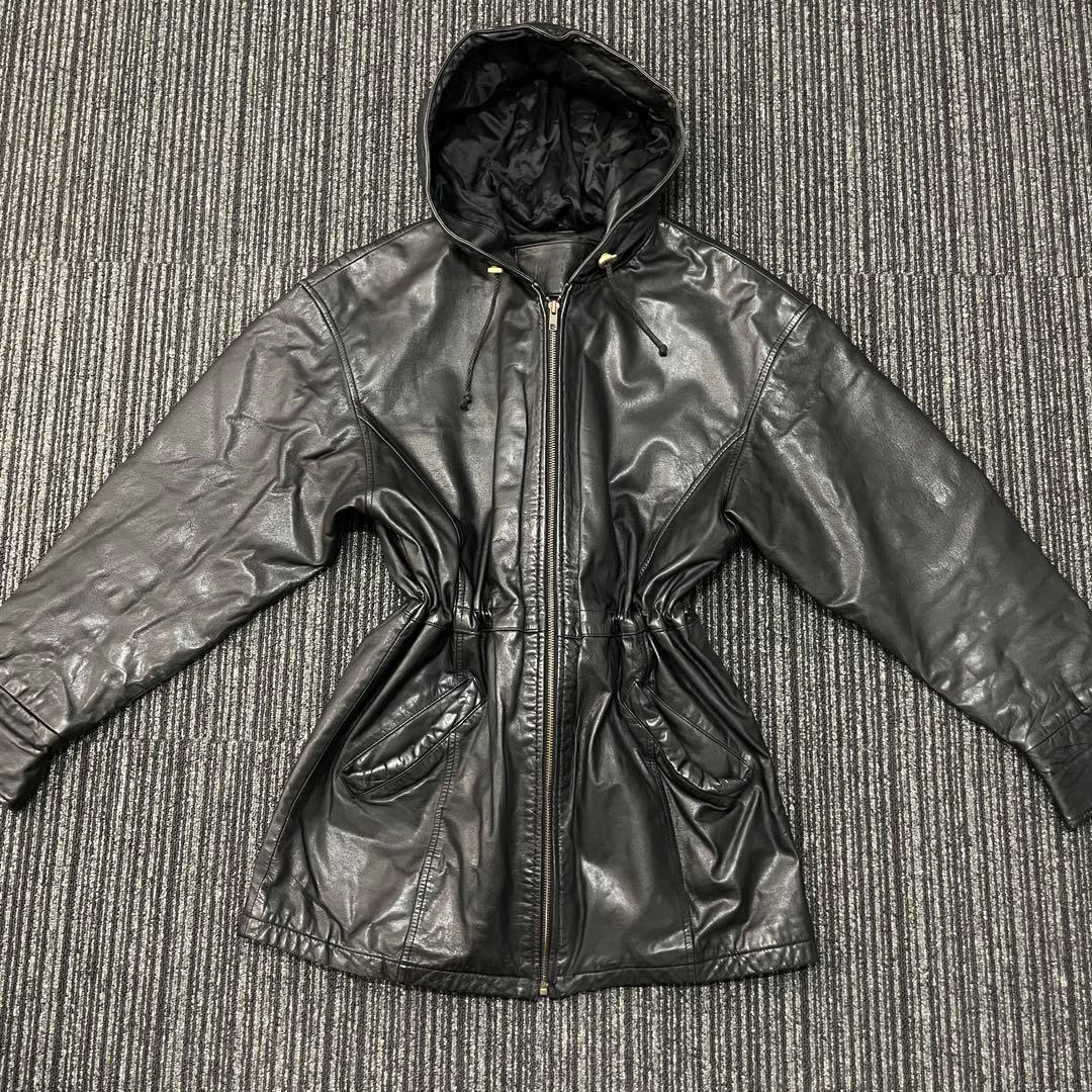 Luik購入 古着 オールレザー マウンテンパーカー コート ブラック