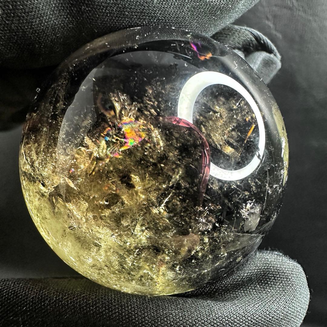 【開運 魔除】絶品❗️レインボー煙水晶スモーキーシトリン丸玉☆ファントムA1172