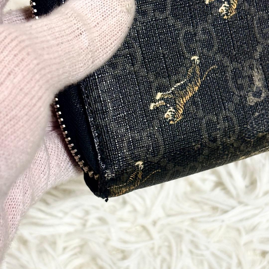 グッチ 長財布 タイガー 虎 PVC GGスプリーム ラウンドファスナー 黒