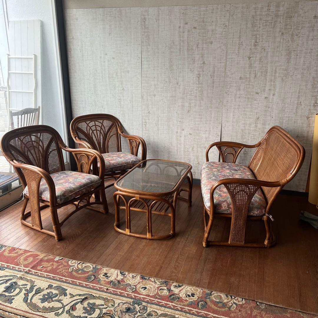 【アンティーク】籐 ラタン 2人掛け ソファ ラタンチェア 古民家 古家具