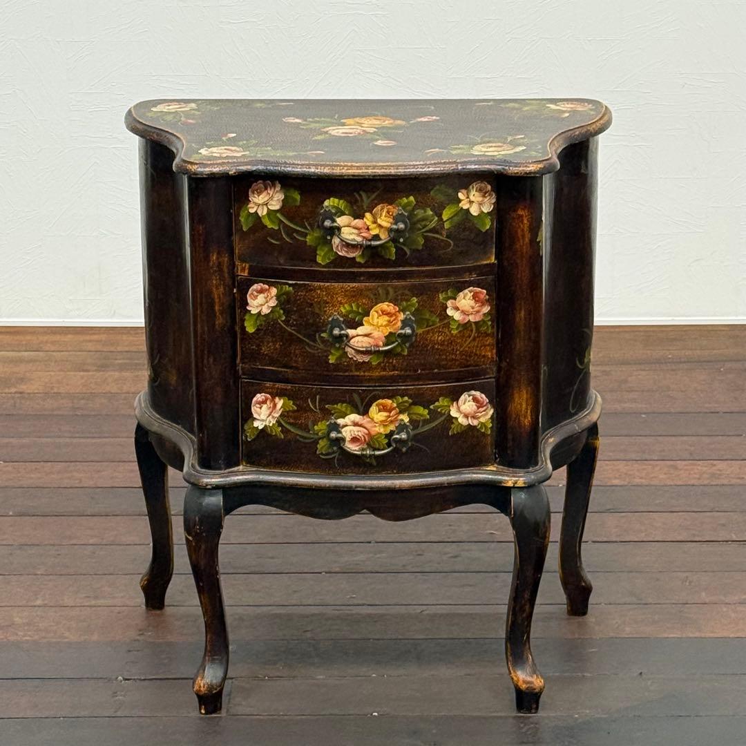 H110K56b トールペイント アンティーク調 3段チェスト 猫脚