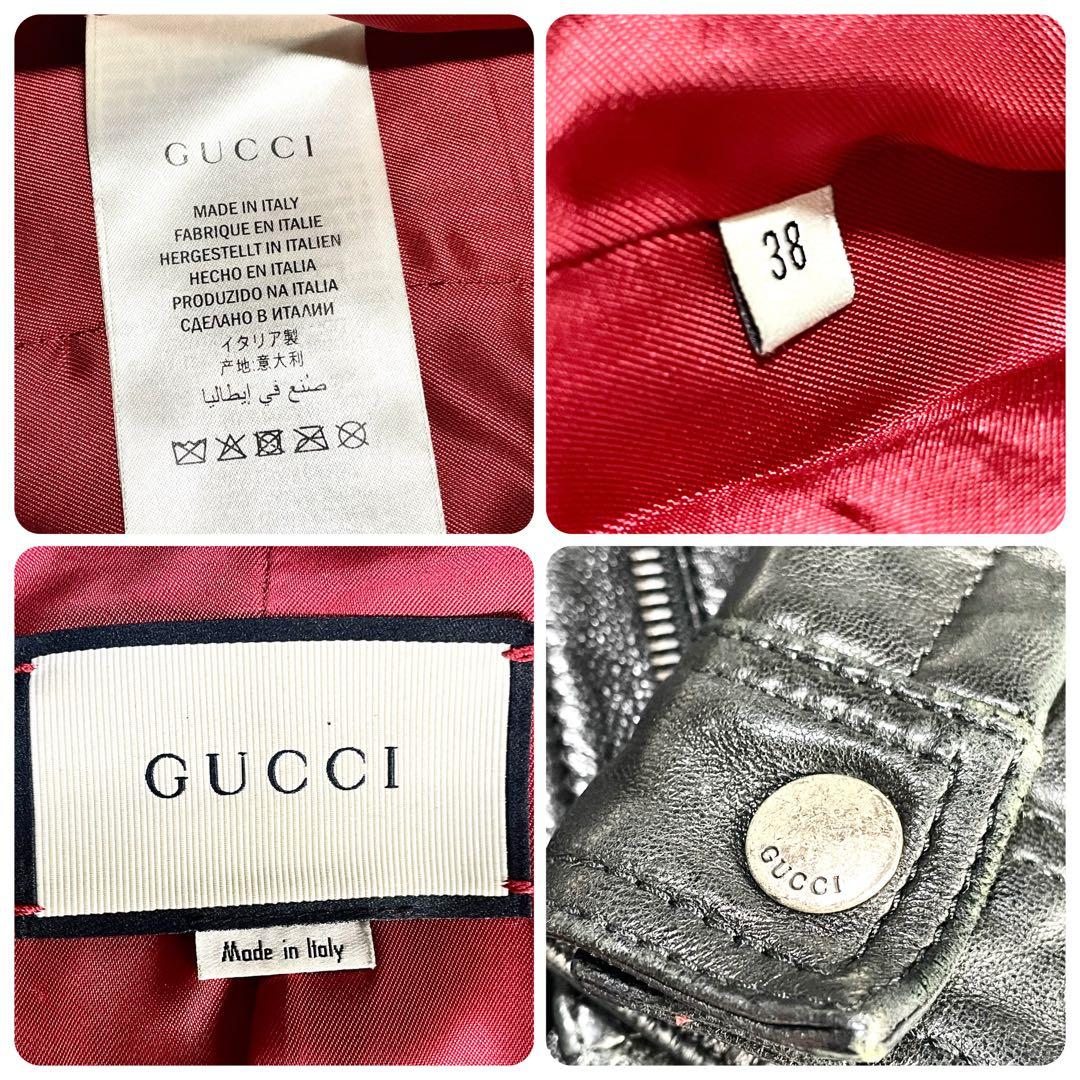 グッチ　GUCCI ラムレザージャケット　ブラック　黒　裏生地　赤　レッド