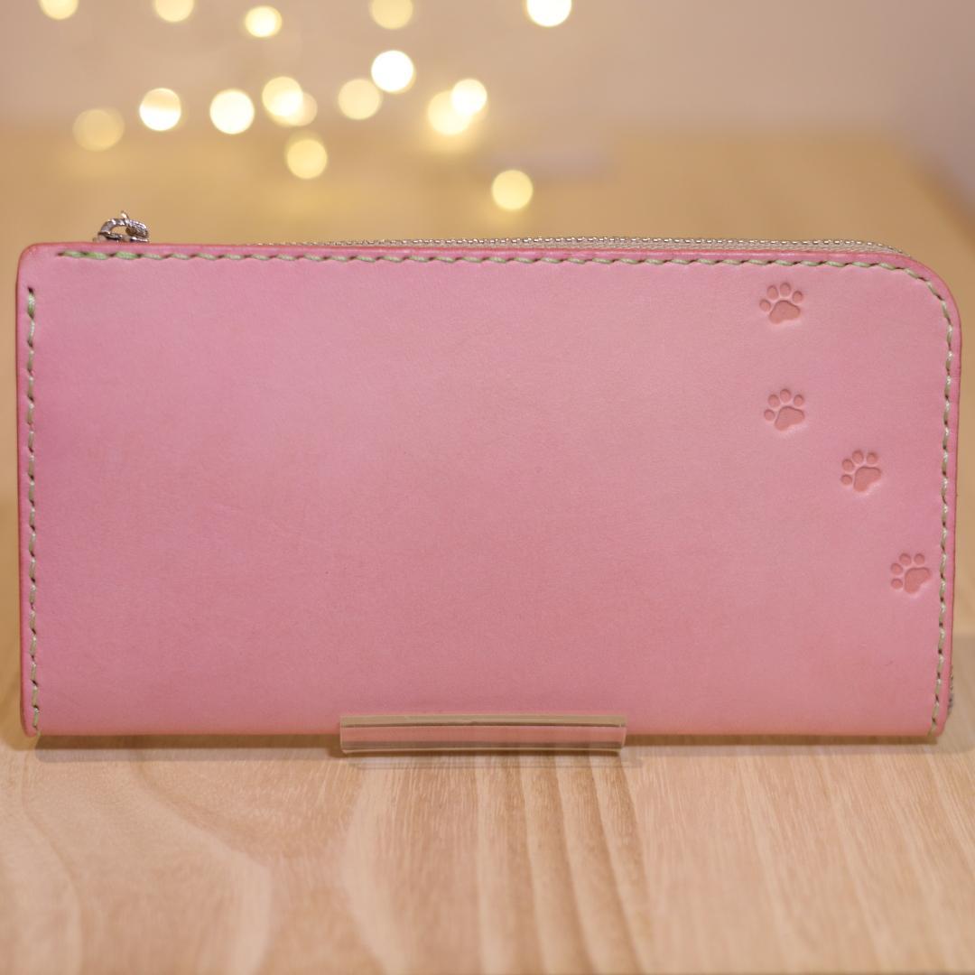 【Pon】新品　L字ファスナーウォレット　ピンクベージュ　長財布　本革