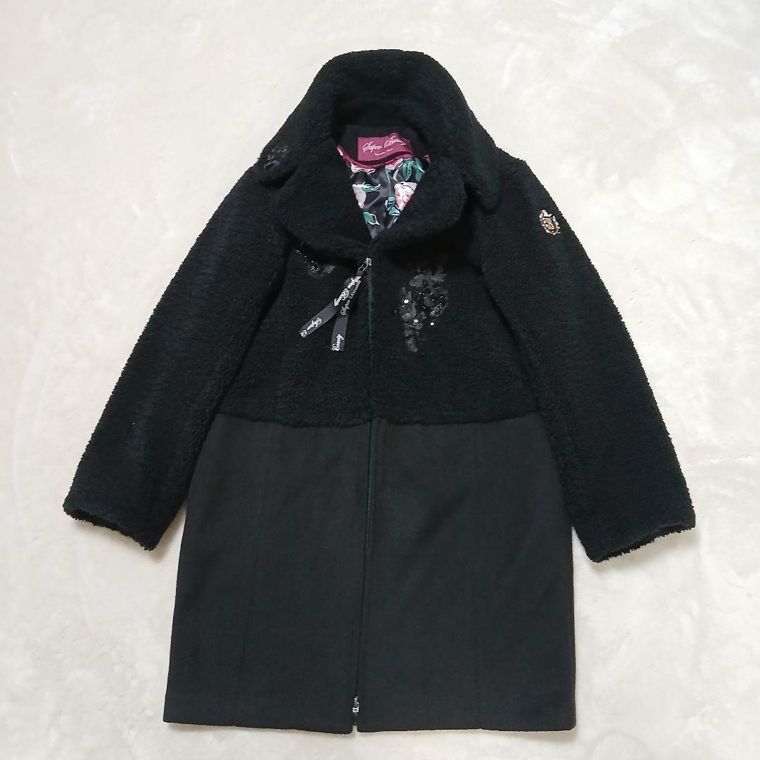 【極美品/希少サイズ】Super Beauty ボア切替ロングコート 裏地花柄