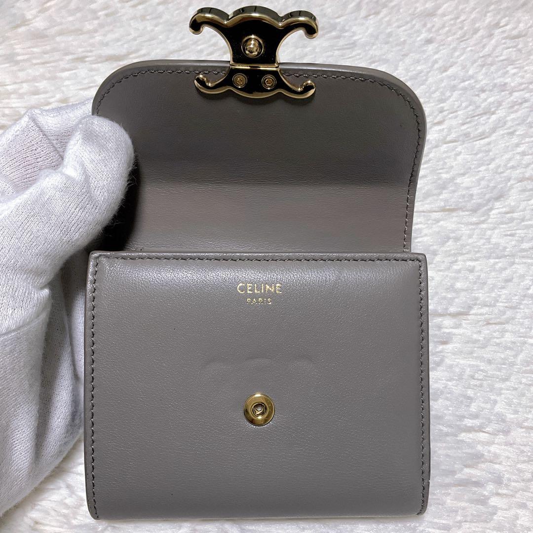 ♡正規品♡セリーヌ 三つ折り財布 トリオンフ スモールウォレット レザー グレー
