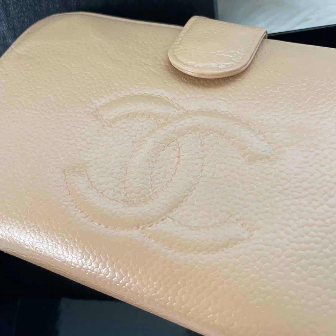 CHANEL シャネル レザー 二つ折り 長財布 ベージュ ココマーク がま口