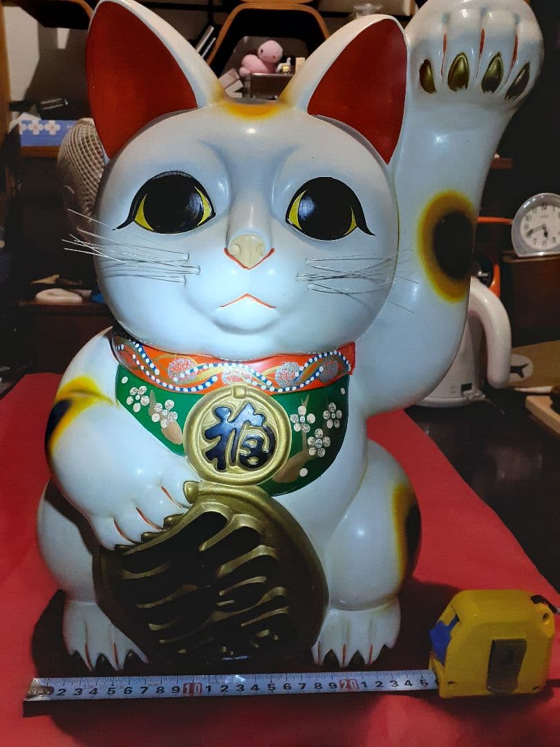 白招き猫　左手高上げ　大サイズ