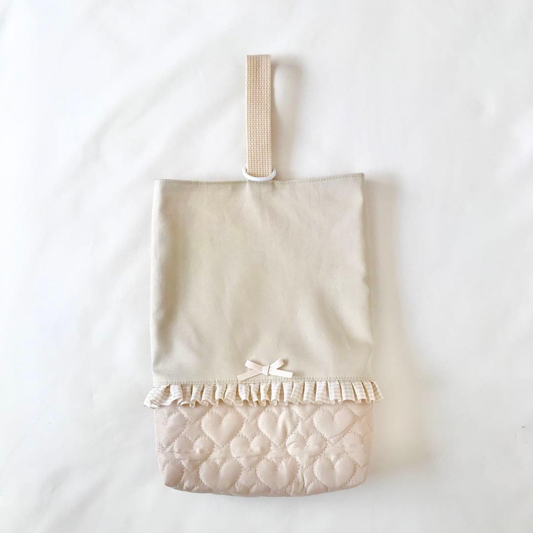 【専用です】入園入学4点セット ハートキルティング　ライトベージュ　お着替え袋Ｌ