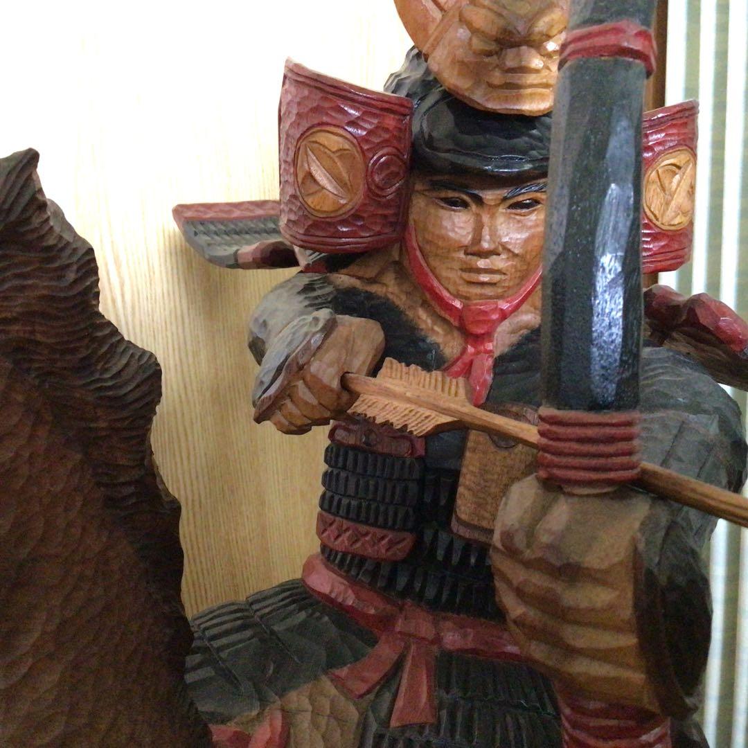 木彫り　武将　武士　武者　侍　置物　特大　希少　オイルステイン　彫刻　骨董