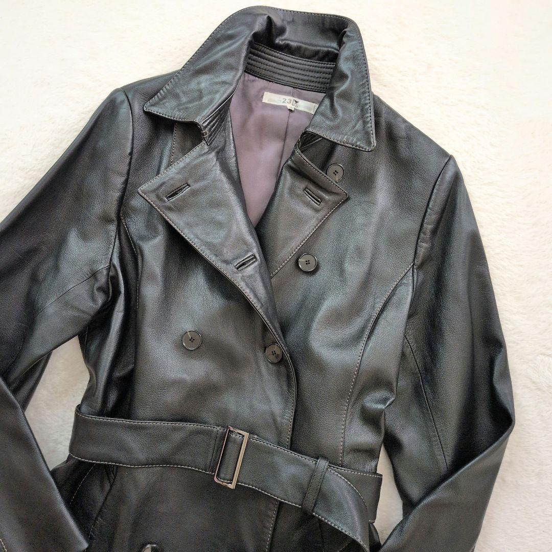 23区✩大きいサイズ✩ラムレザー100%✩ベルテッドコート✩ダブル✩48号