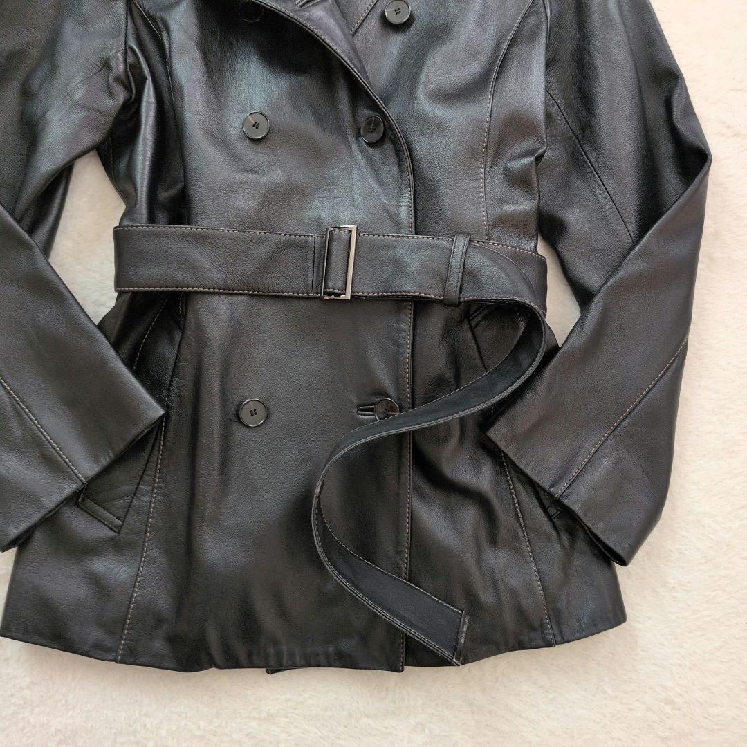 23区✩大きいサイズ✩ラムレザー100%✩ベルテッドコート✩ダブル✩48号