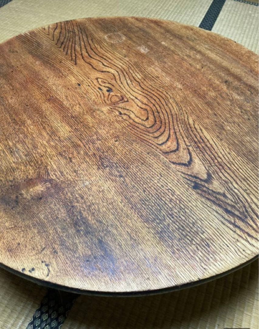 土蔵から発掘 希少　ちゃぶ台　座卓　折りたたみ　丸机 木目　昭和レトロ