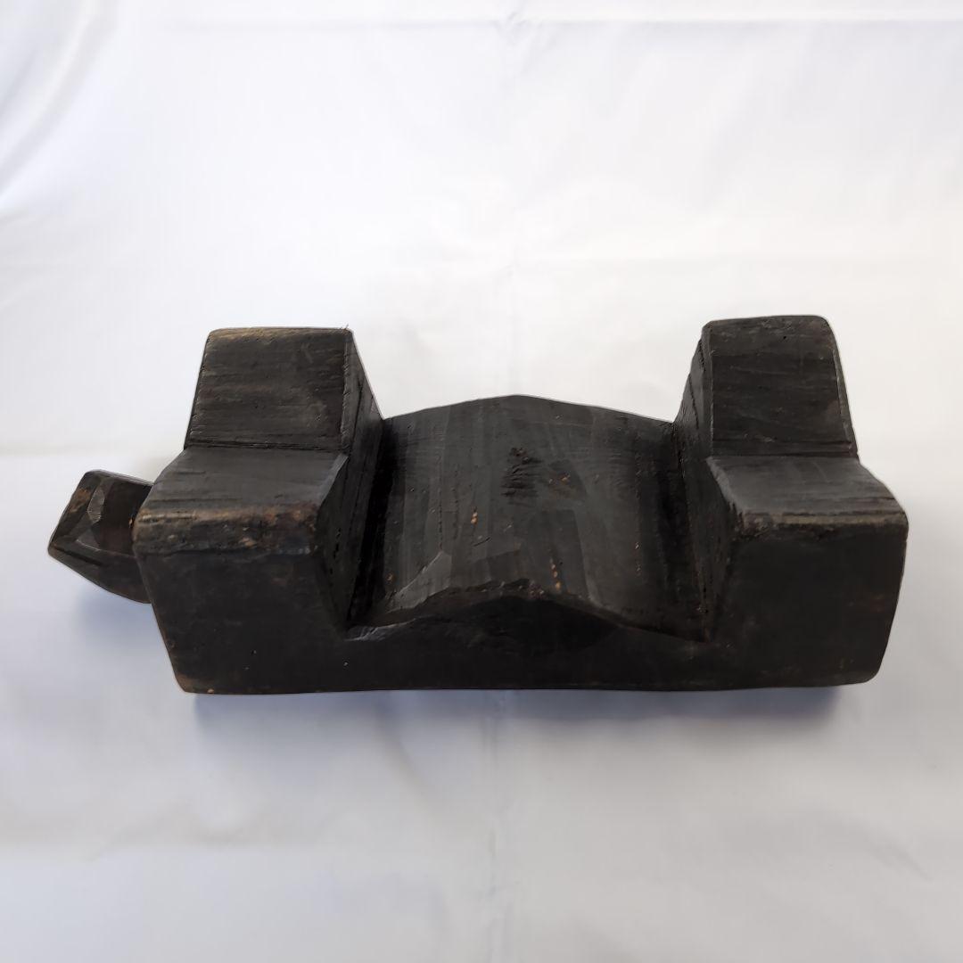 李朝木製亀型デザイン枕 黒色　枕 李朝工芸　李朝家具　李朝　亀型