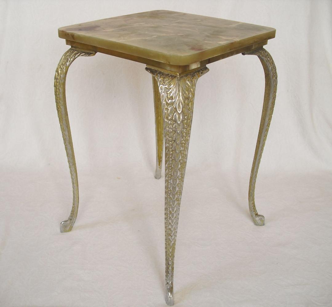 アンティーク サイドテーブル☆大理石風セルロイド天板 猫脚 花台/コレクション台