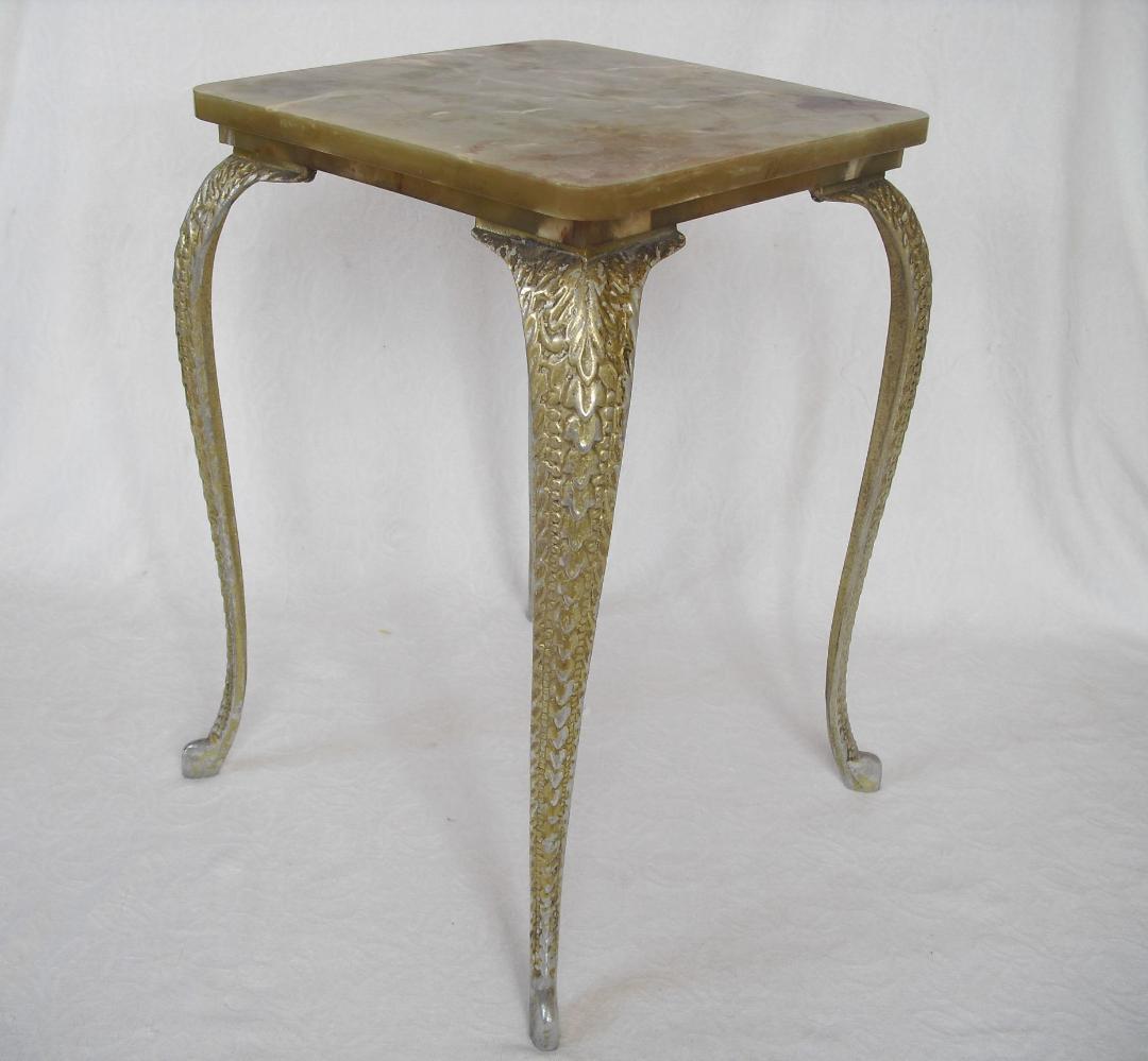 アンティーク サイドテーブル☆大理石風セルロイド天板 猫脚 花台/コレクション台