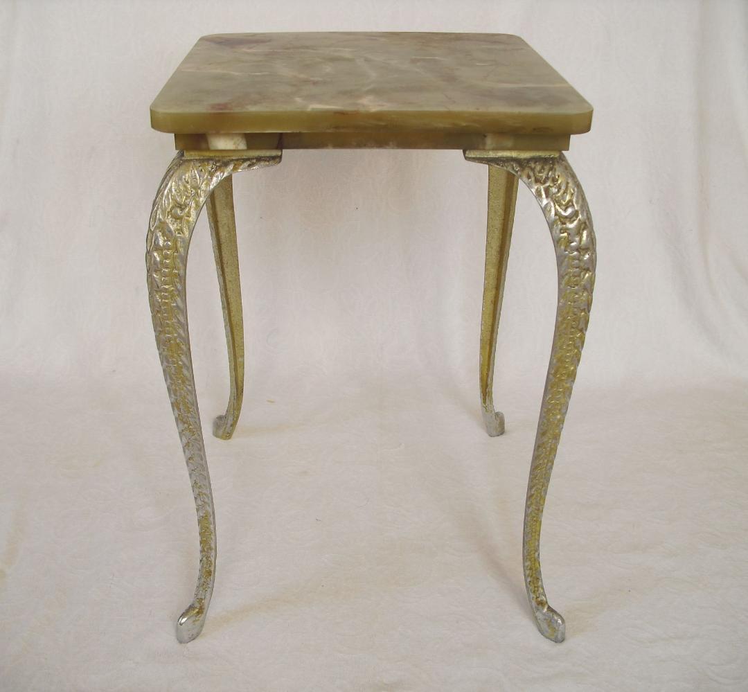 アンティーク サイドテーブル☆大理石風セルロイド天板 猫脚 花台/コレクション台