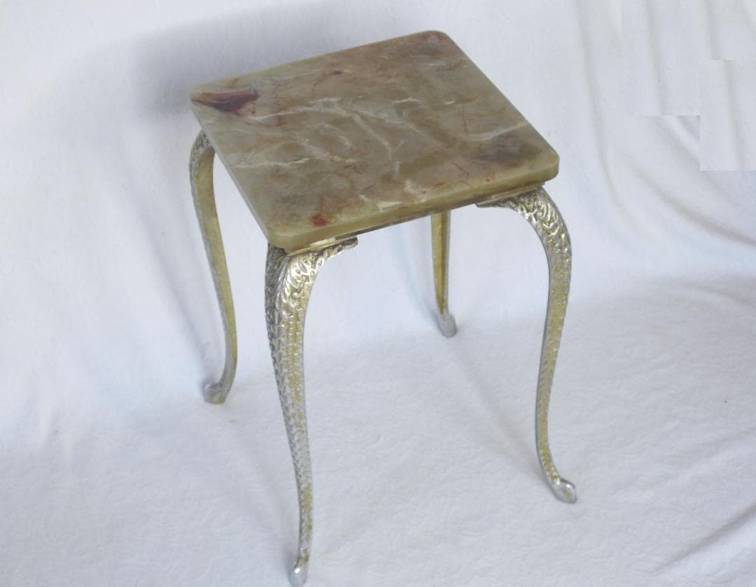 アンティーク サイドテーブル☆大理石風セルロイド天板 猫脚 花台/コレクション台