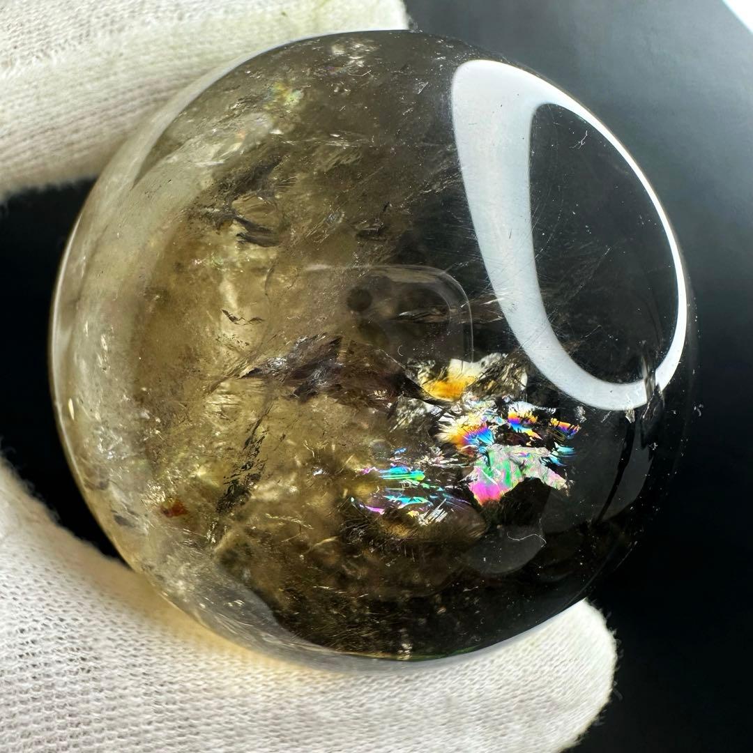 開運 魔除 ❗️レインボー☆スモーキークォーツ丸玉☆パワーストーン天然石A1047