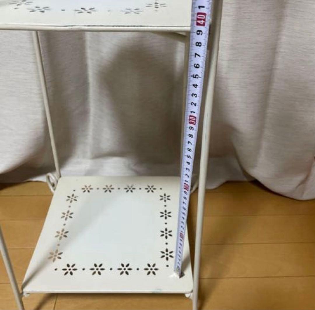 アイアン4段ラックホワイト ラック 花柄装飾　シェルフ