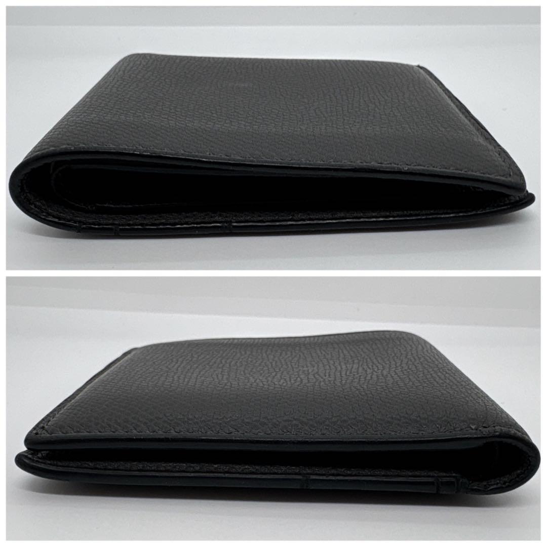 【美品】ヴァレクストラ 二つ折り財布 コンパクトウォレット ダークグレー レザー