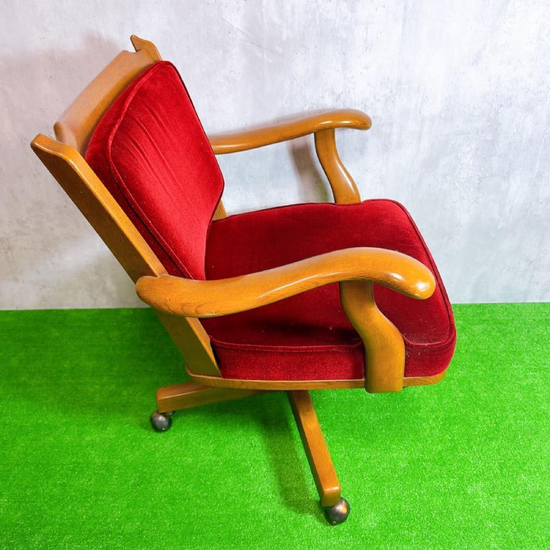 カリモク　コロニアル　デスクチェア　アームチェア 回転椅子　赤