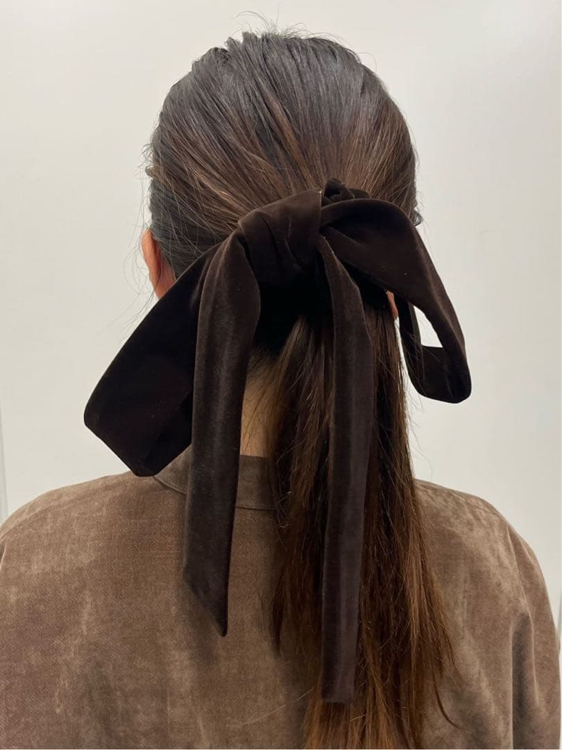 LETICIA レチシア リボン ベルベットシュシュ ブラウン