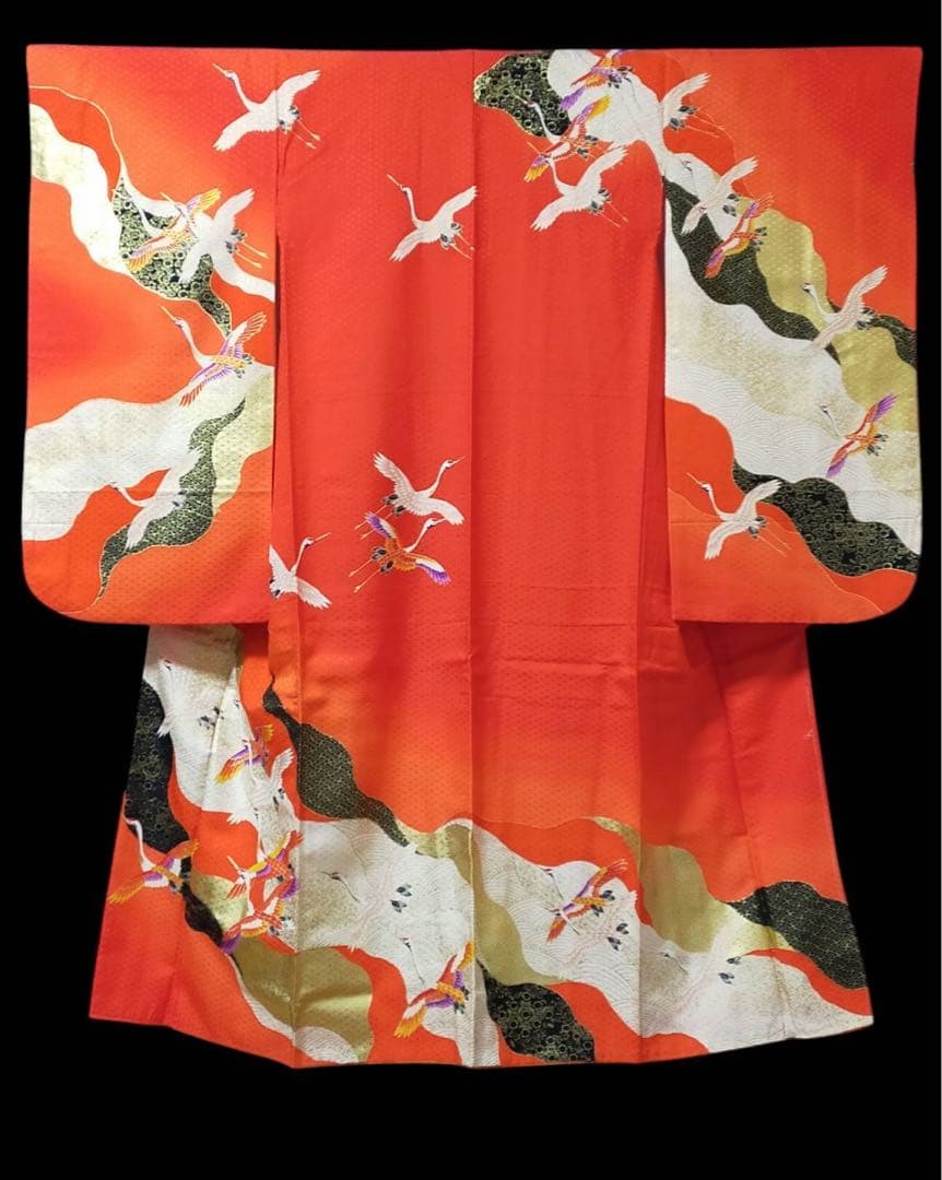 □七五三　正絹女児振り袖着物　襦袢半衿付　鶴
