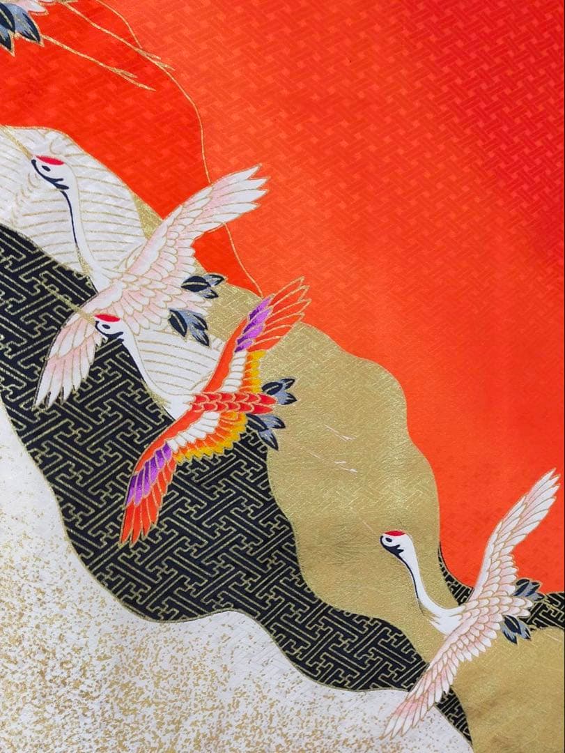 □七五三　正絹女児振り袖着物　襦袢半衿付　鶴