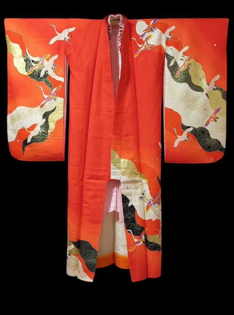 □七五三　正絹女児振り袖着物　襦袢半衿付　鶴