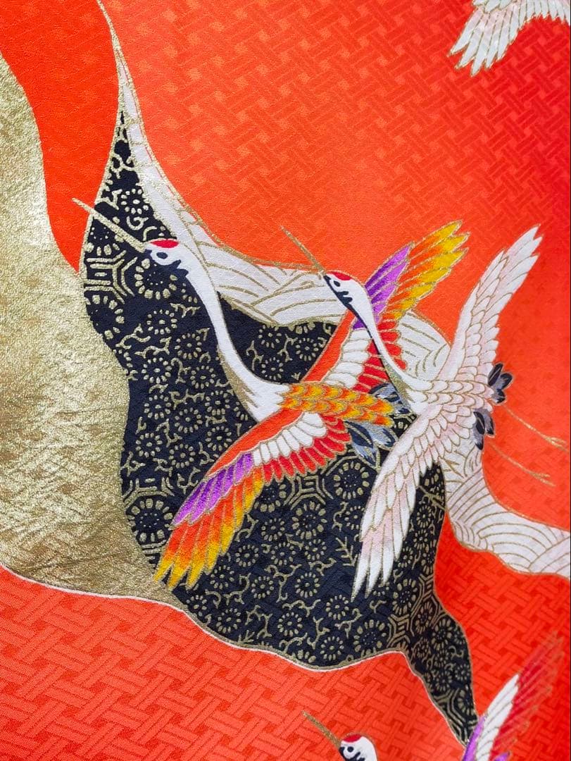 □七五三　正絹女児振り袖着物　襦袢半衿付　鶴