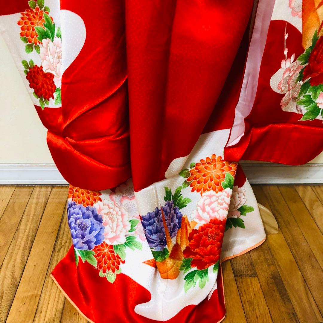 豪華正絹7歳完全フルセット⭐︎人気赤地菊金糸刺繍⭐︎✨梅花金彩煌びやか逸品