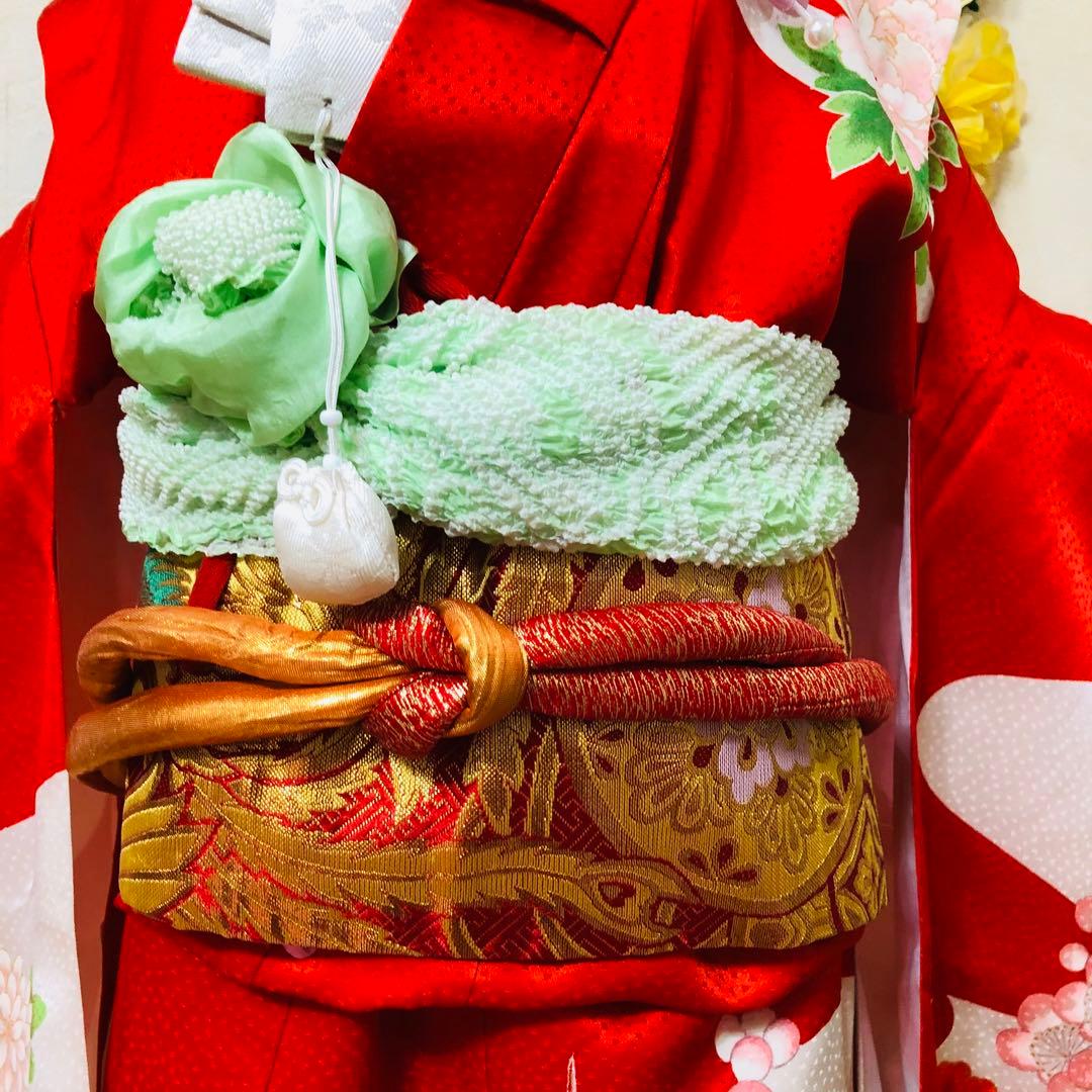 豪華正絹7歳完全フルセット⭐︎人気赤地菊金糸刺繍⭐︎✨梅花金彩煌びやか逸品