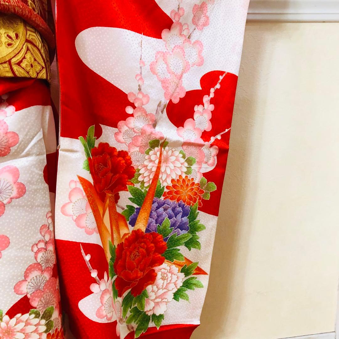 豪華正絹7歳完全フルセット⭐︎人気赤地菊金糸刺繍⭐︎✨梅花金彩煌びやか逸品