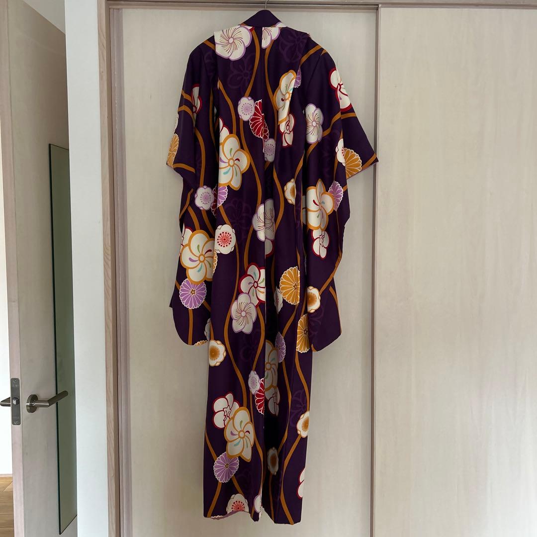 七五三　七歳　着物フルセット　紫　帯　小物一式　草履