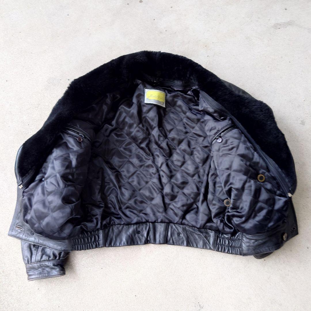 ヴィンテージ スペイン製襟ボアレザーブルゾンジャケット 短丈 本革 古着