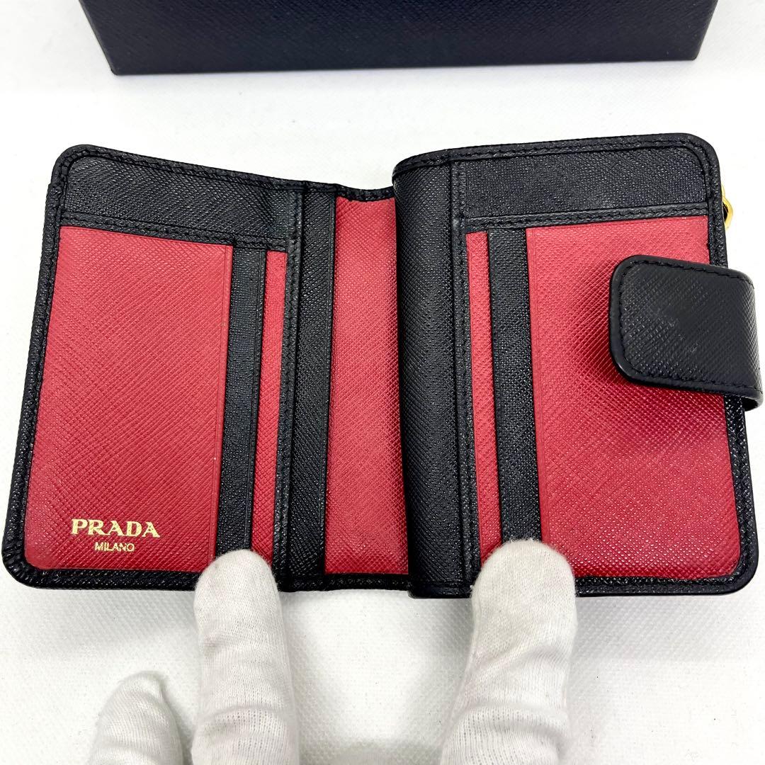 極美品/現行✨プラダ 二つ折り財布 メタルロゴ サフィアーノ L字ファスナー