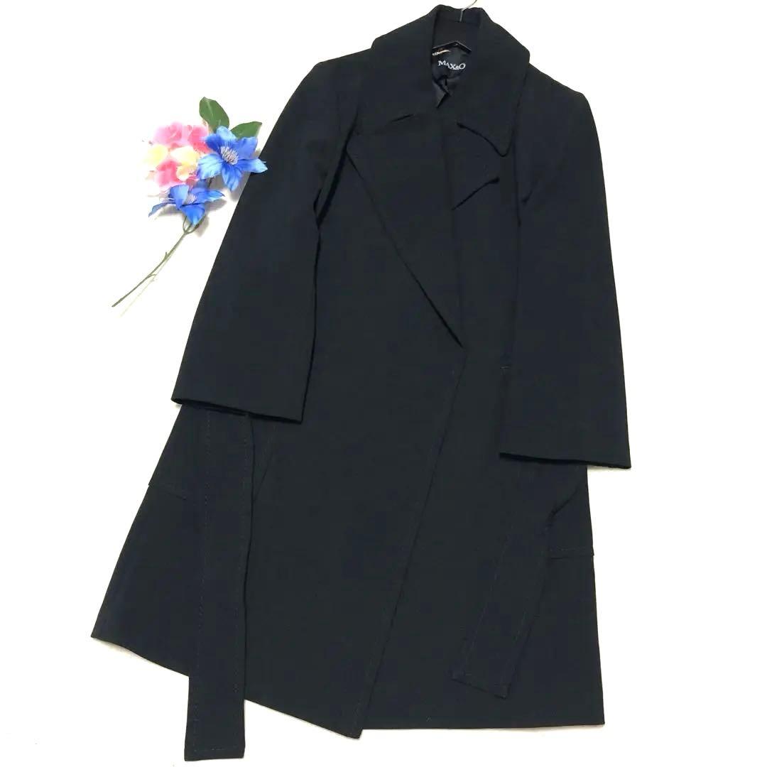 極美品　マックス&コー　ロングコート　ベルテッドコート　黒　42