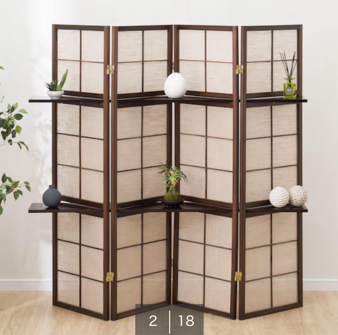 【送料込み】美品　ニトリ　飾り棚付きスクリーン(カガリ 4レン DBR)