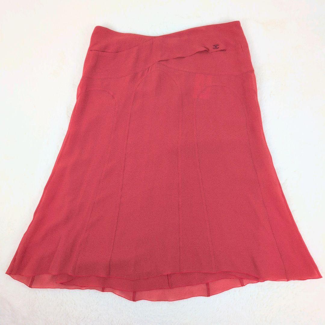 未使用✨️CHANEL フレアスカート シースルー シルク100% タグ付 M