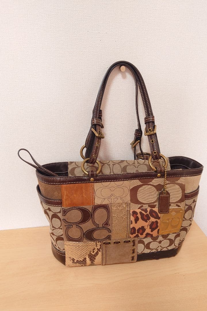 COACH コーチ トートバッグ パッチワーク 豹柄 キャンバスレザー