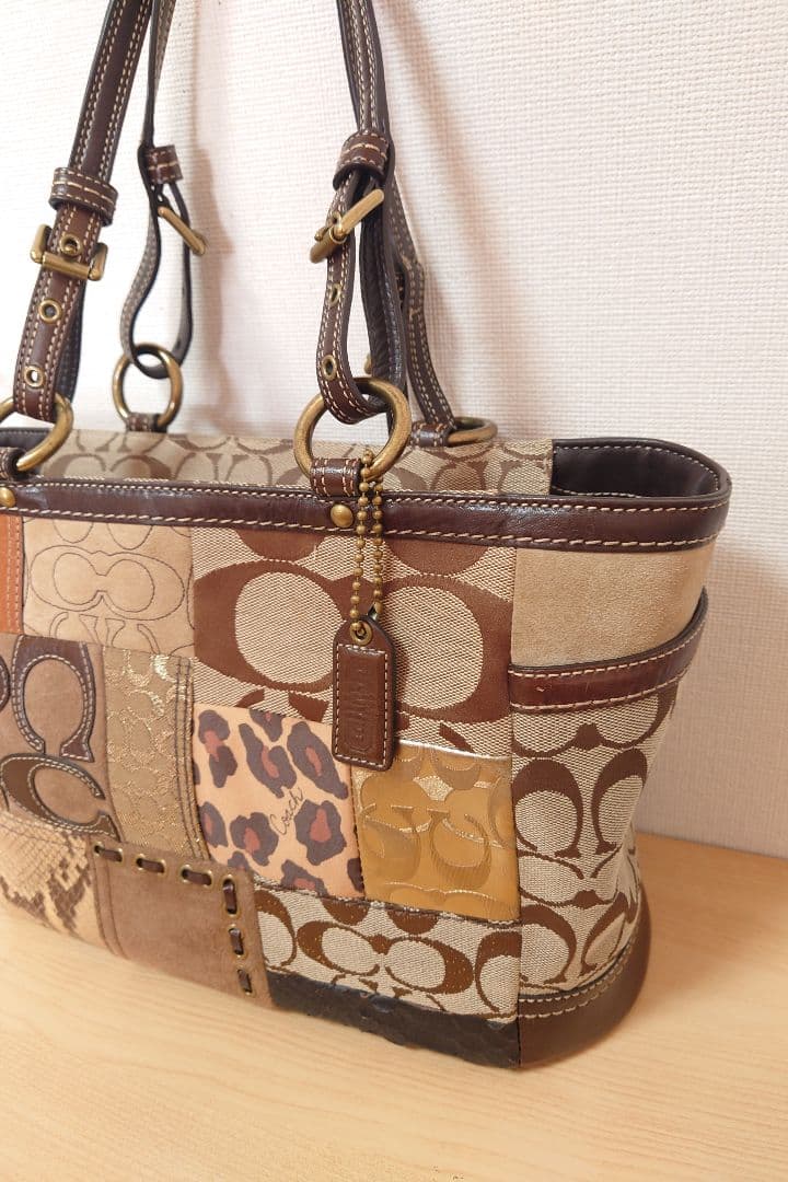 COACH コーチ トートバッグ パッチワーク 豹柄 キャンバスレザー