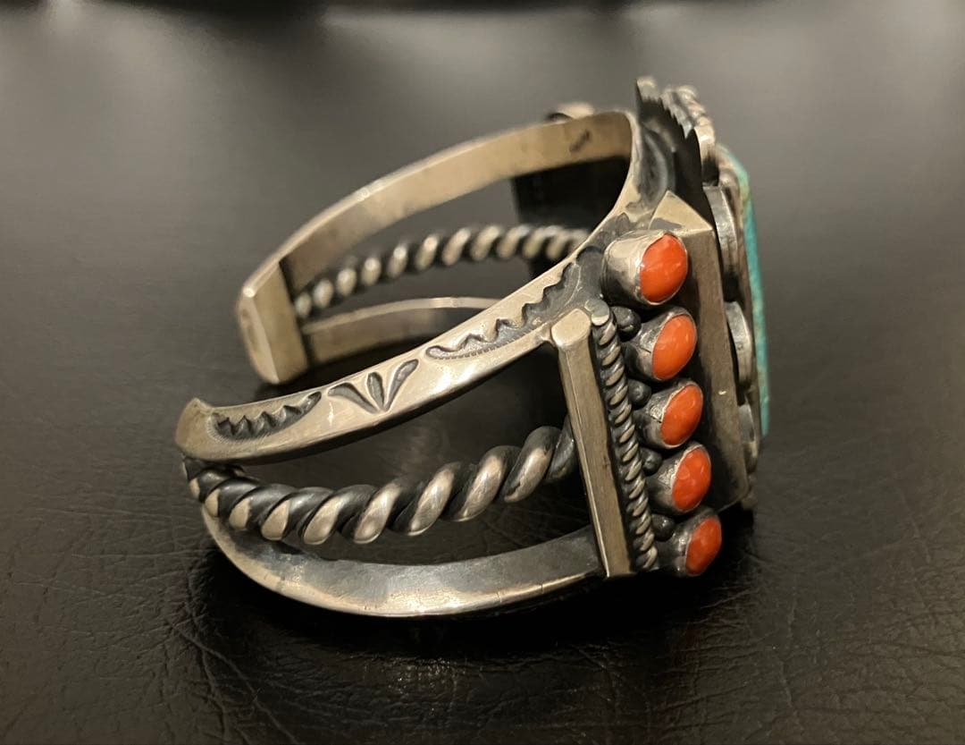 NAVAJO 故カークスミスKirk Smithターコイズ&コーラルバングル