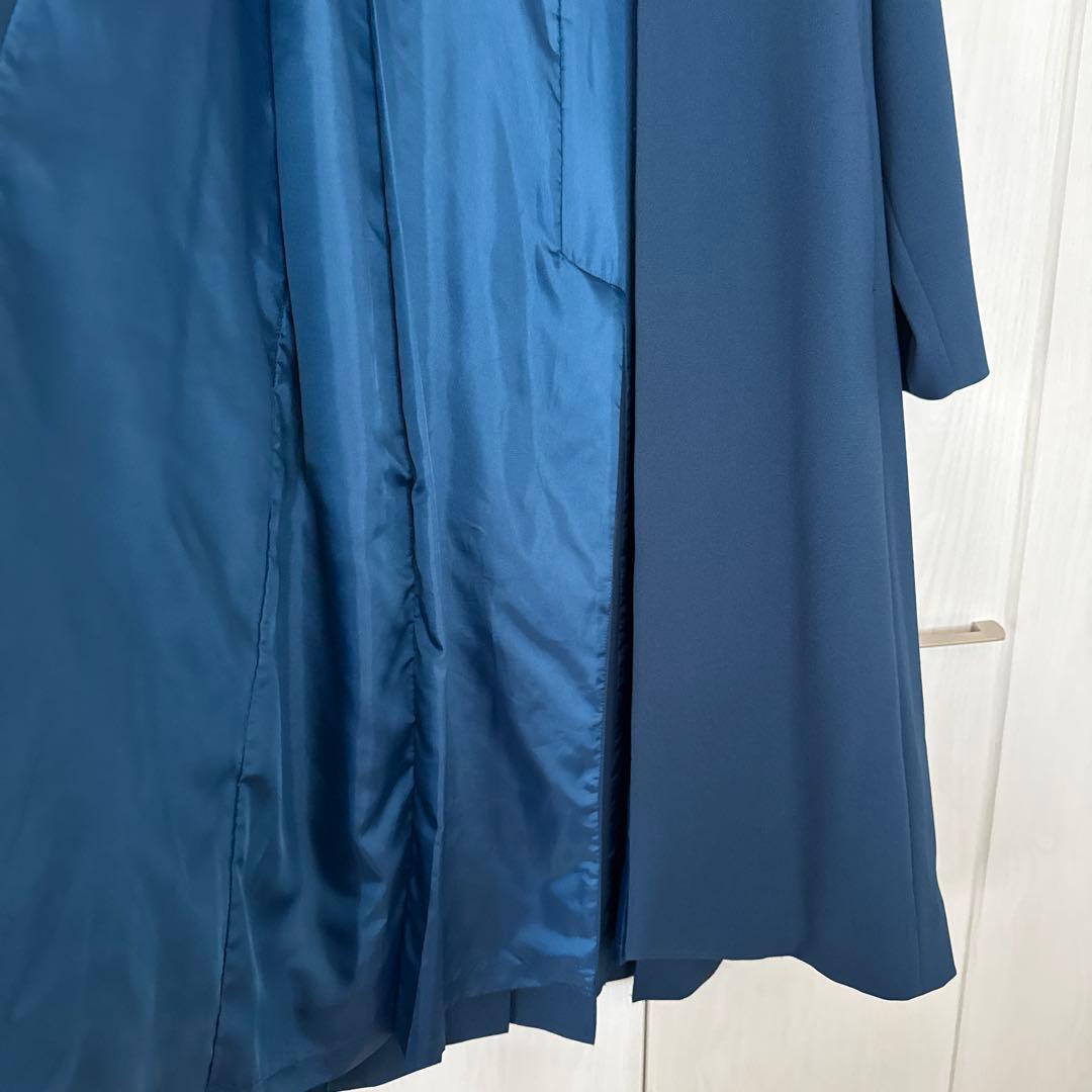 UN3D. アンスリード BACK PLEATS ノーカラーコート ターコイズ